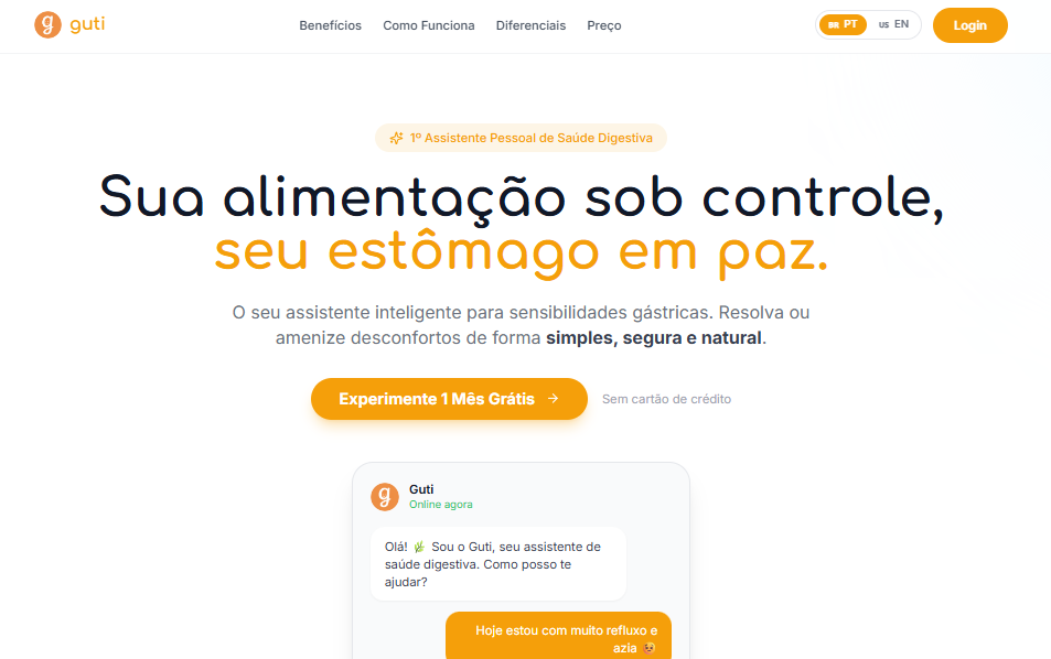 Exemplo de landing page de alta conversão criada com Landa Pages para guti.app